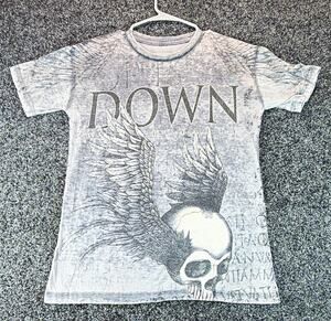 Xzavier Down With Royalty T-Shirt Mens M Gray Skull Wings Gothic Graphic